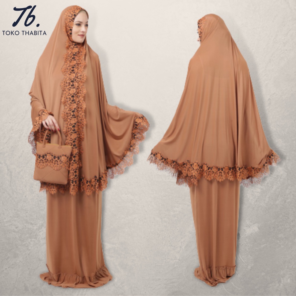 Mukena Renda Java Seven Bahan Spandex Warna Mocca Elastis Lembut