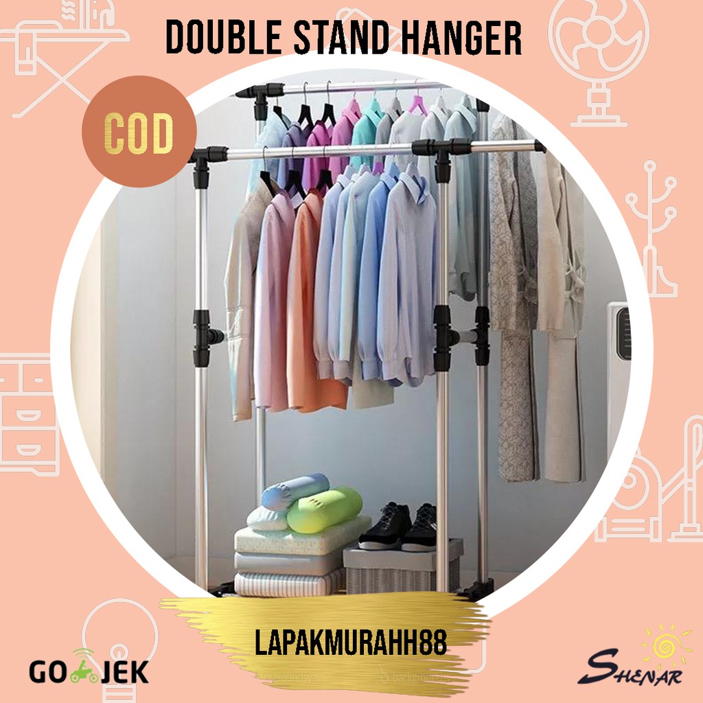 Double Stand Hanger / Gantungan Portable / Rak Serbaguna / Gantungan Handuk Seprei Baju Berdiri