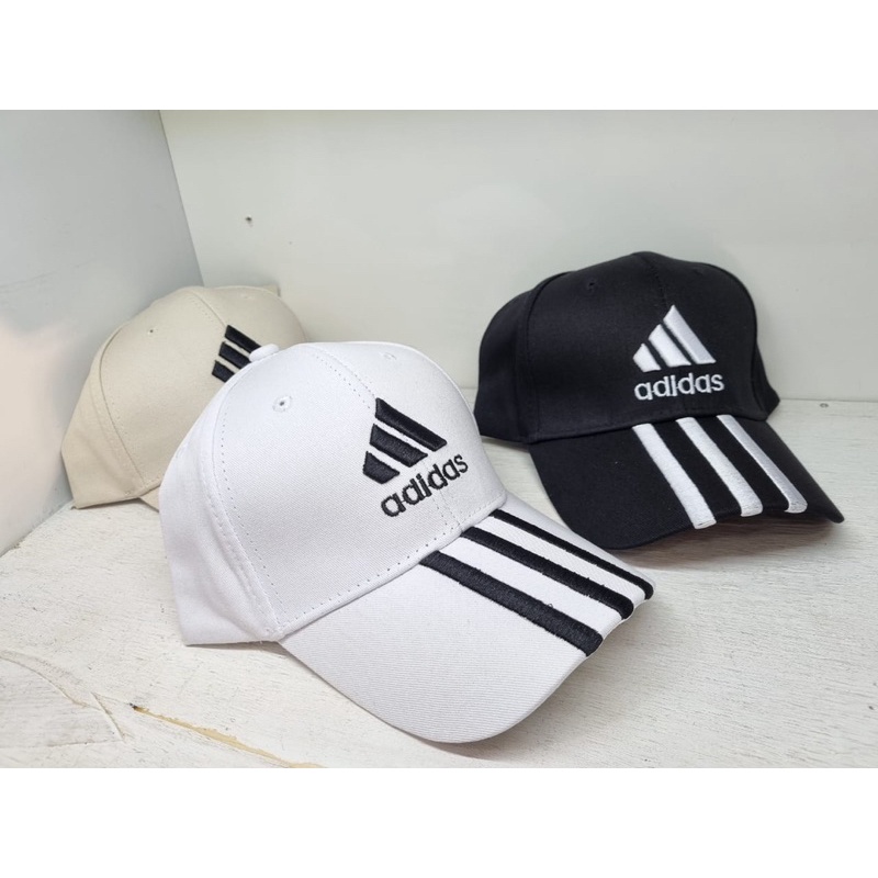 Topi pet Adidas Garis  Ready hitam putih cream