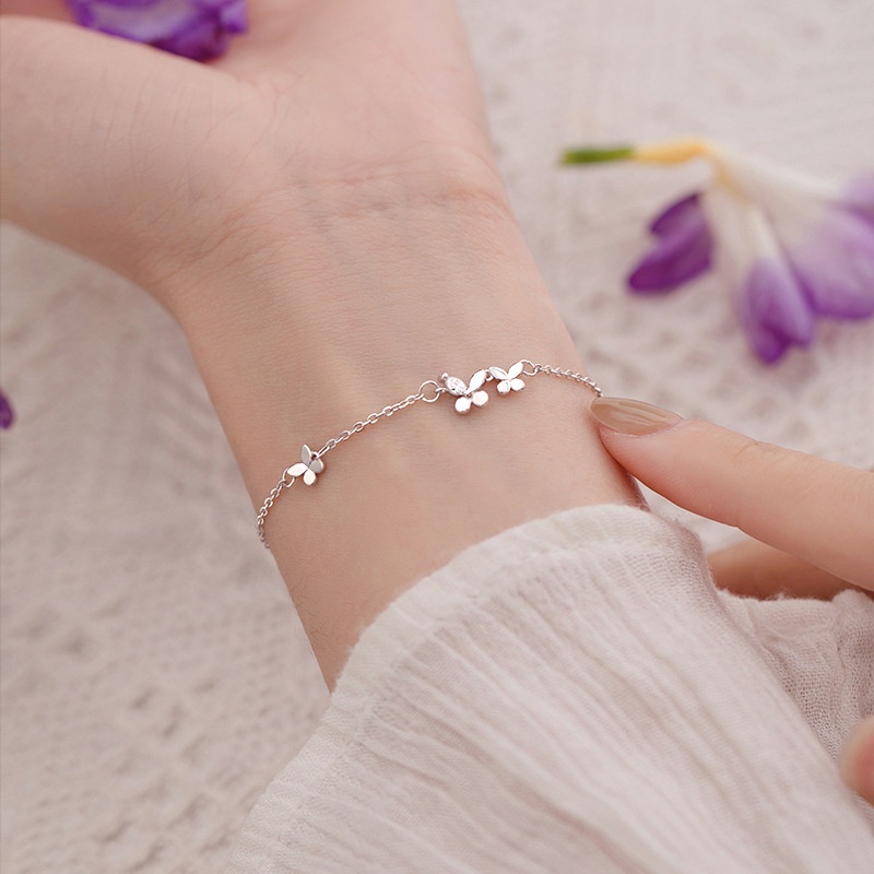 Butterfly Gelang Rantai Silver S925 Hias Liontin Kupu-Kupu Kristal Berlian Zircon Untuk Wanita