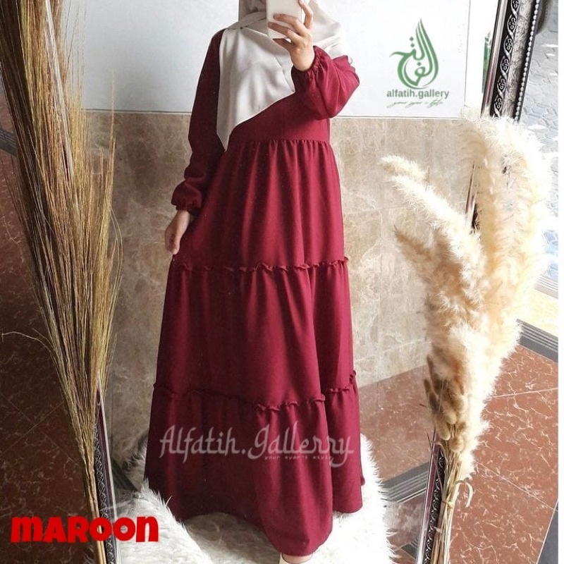 Gamis rempel susun luar | dress rempel susun polos simpel