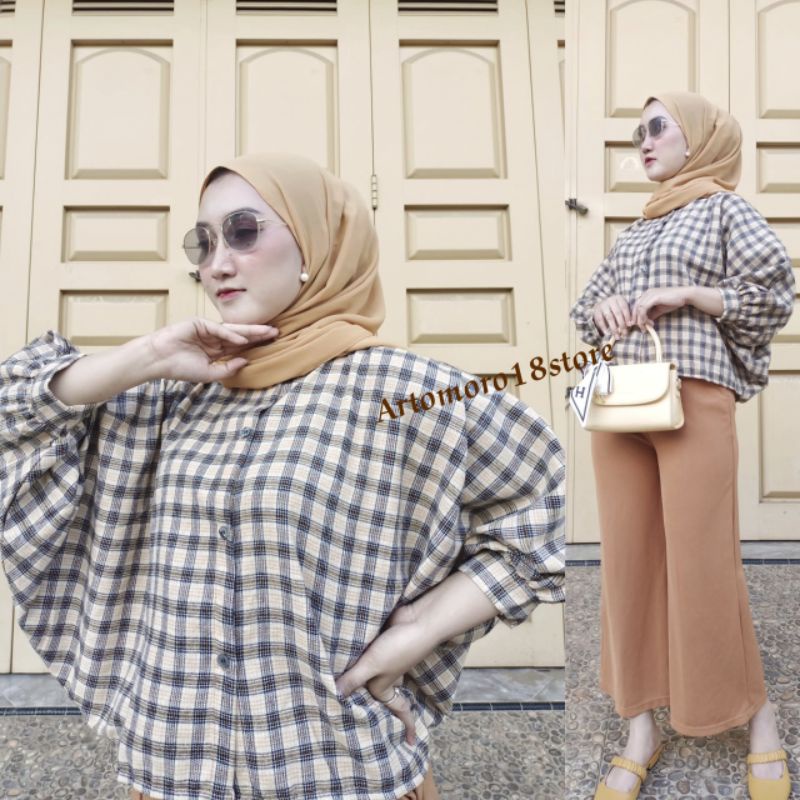 KEMEJA TAMARA BATWING [ MOYGE BATWING FLANEL ] KEMEJA KOTAK KOTAK WANITA