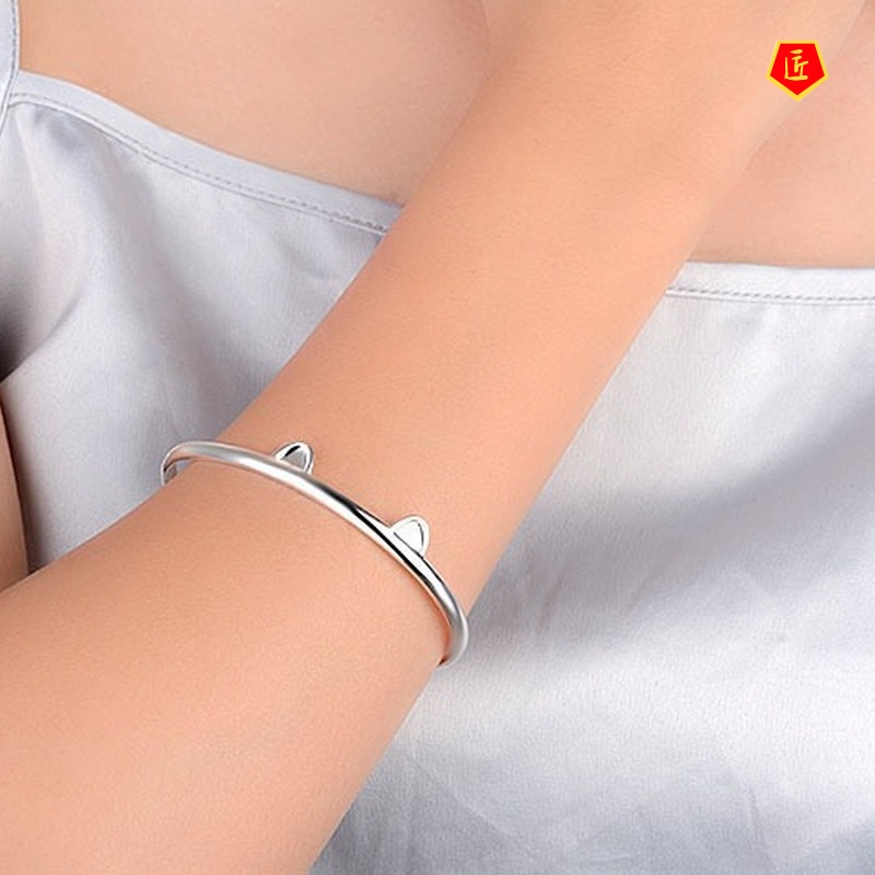 [Ready Stock]Cute Cat Ears Silver Bracelet