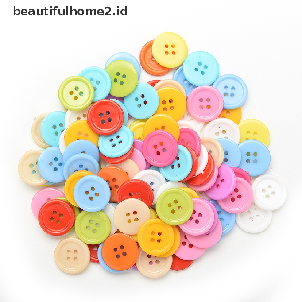 (Beautifulhome2.Id) 100pcs Kancing Bulat Bahan Plastik 5 Ukuran Untuk Kerajinan Tangan Anak Diy