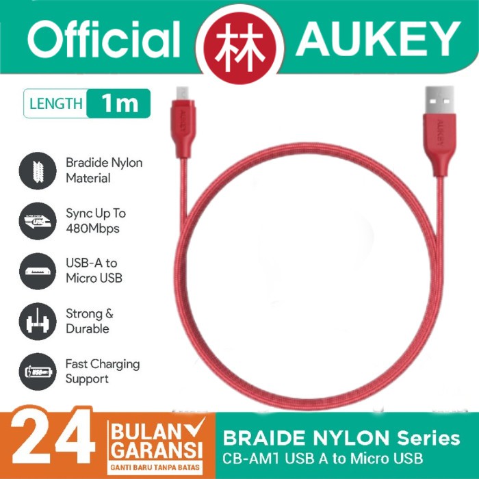 Aukey CB-AM1 Data Cable Micro USB Braided Nylon Series 1m