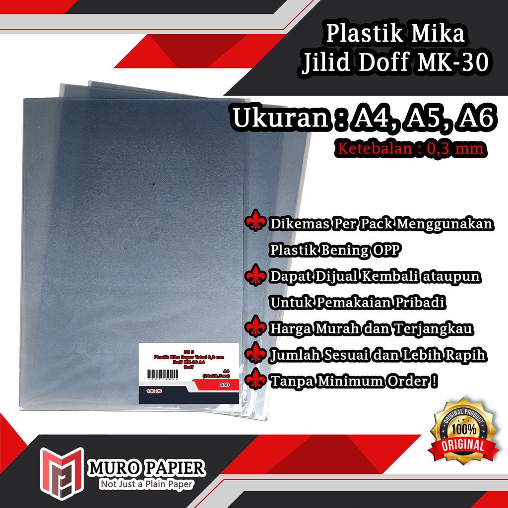 

ABmart ( PER PAK - ISI 5 ) Plastik Mika Super Tebal 0,3 mm Doff MK-30 A4 A5 A6 - by Muro Papier