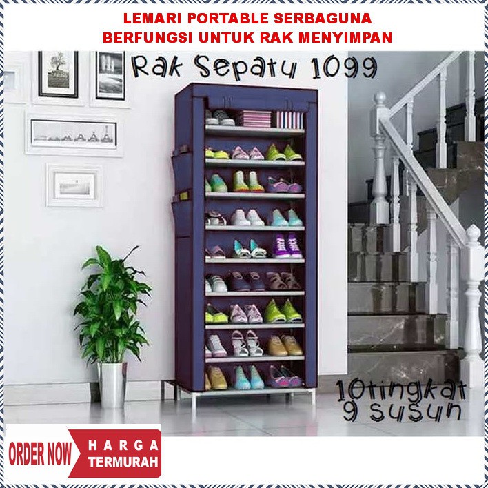 PROMO Rak Sepatu Kain Portable Ada PENUTUP ANTI DEBU Susun Shoes Rack TYPE1099 TERMURAH BISA COD