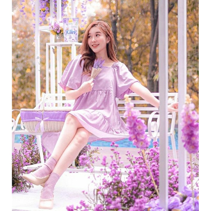 Mini Dress Katun Linen / Dress Midi Korea Lilac