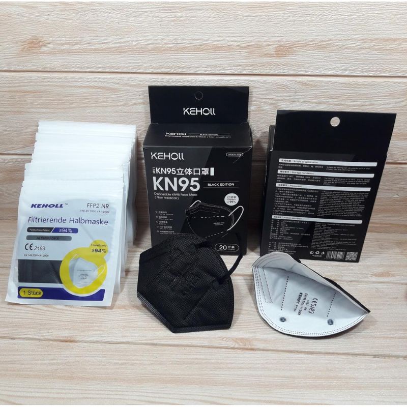 KEHOLL FACEMASK KN95 ISI 20 BLACK NEW KN95 EMBOSS HITAM