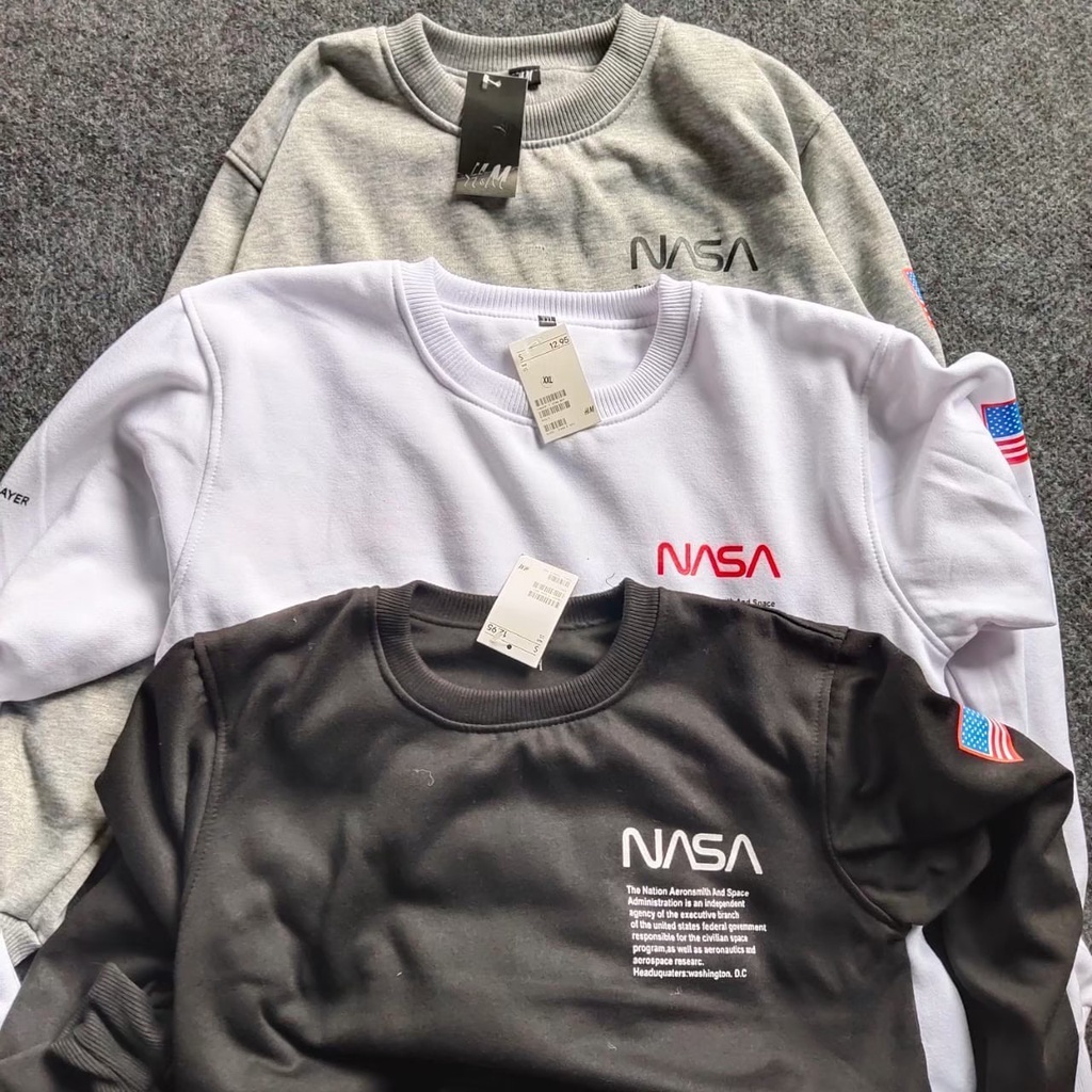 Sweater Crewneck NASA Heron Preston / Sweater NASA Original - unisex-/ Sweater Nasa Plat Terbaru - Warna Hitam Putih Dan Abu / Sweater Nasa terbaru Full Tag