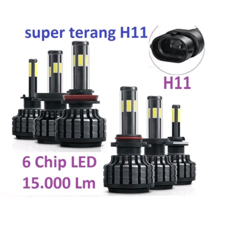 LED H11 360 derajat 6 sisi hi power super bright  original chips putih terang Lumen 15.000 lm 2 PCS