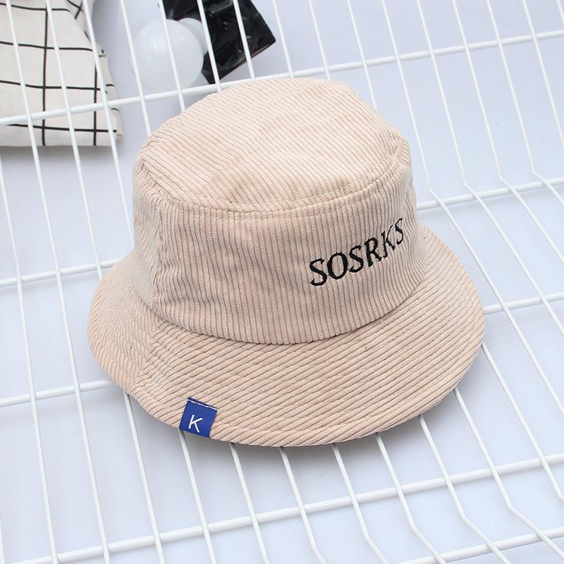 Topi Bucket Pria Wanita Bahan Corduroy Bordir Tulisan  