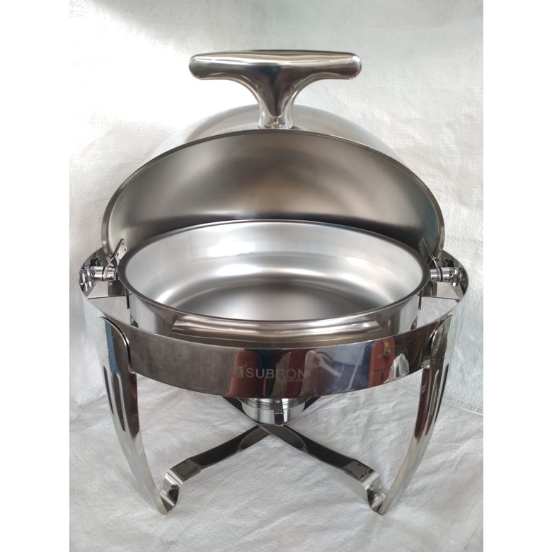 Roll top tutup kombinasi kaca chafer chafing dish 6L 6 liter stainless steel bulat murah