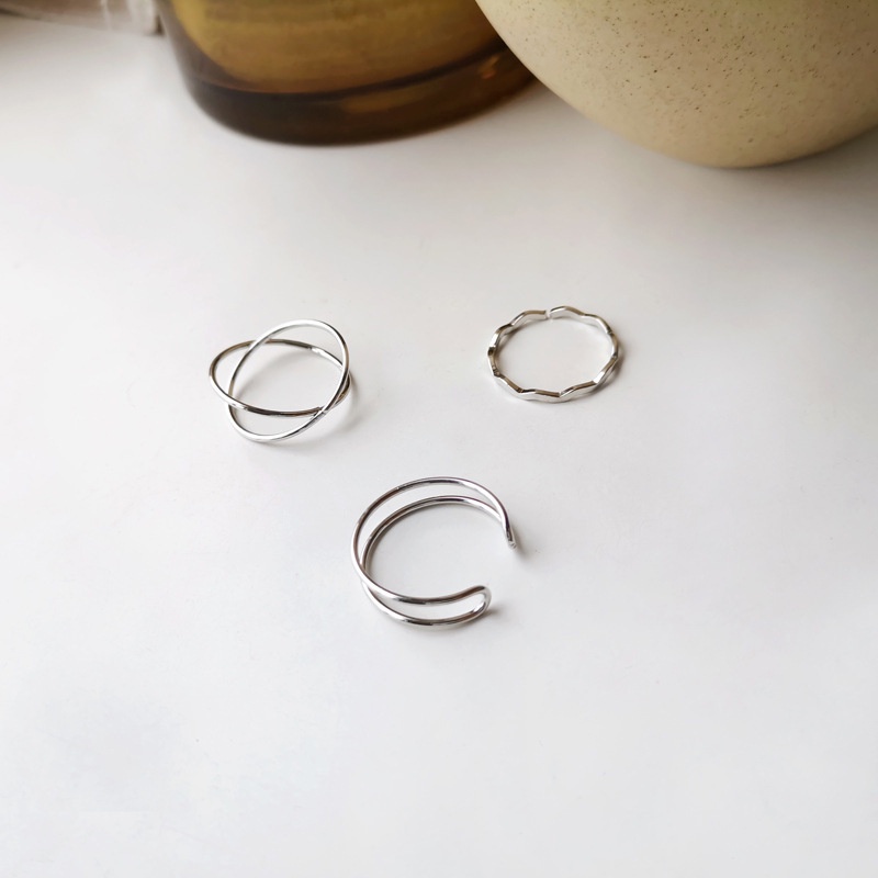 We Flower 3PCs / Set Cincin Buku Jari Aneka Bentuk Warna Silver Untuk Wanita