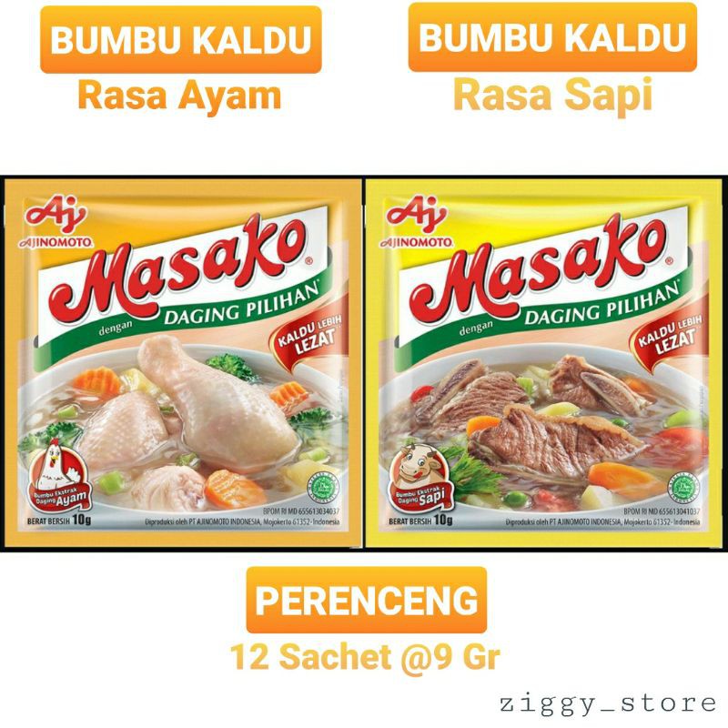 

Masako ayam renceng / masako sapi renceng / masako rasa ayam dan rasa sapi 12 sachet × 9 gr