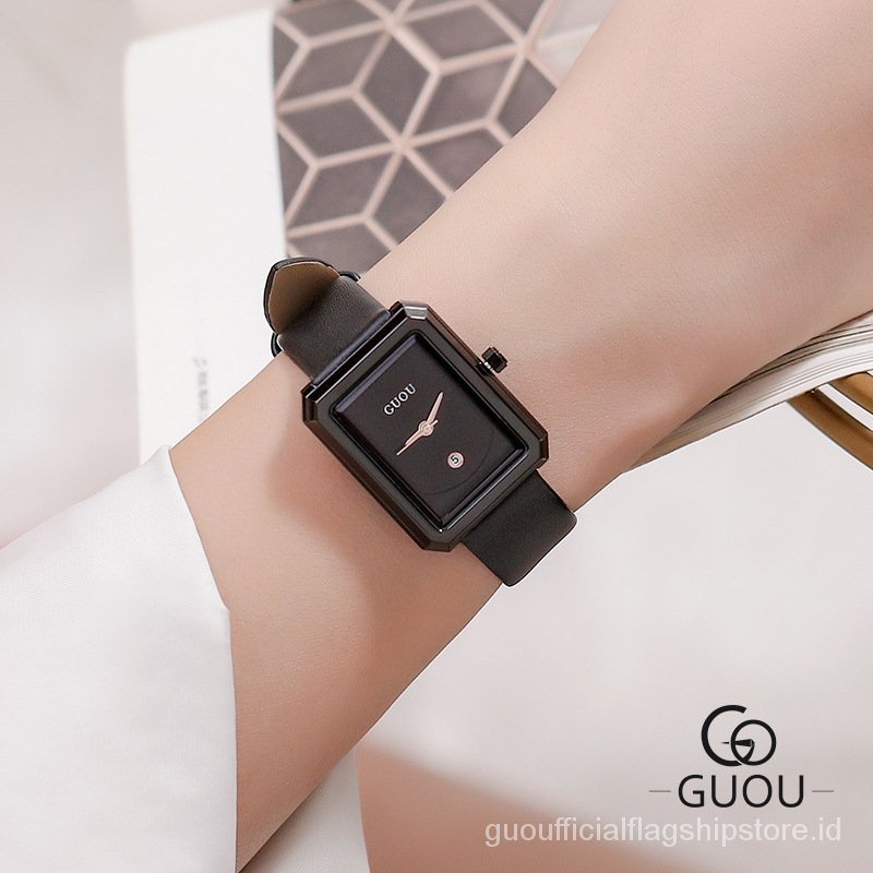 【100% Ori】GUOU Wanita Berjaga-jaga Kuarsa Watch Tahan Air Square Watch Fashion Trendi Baru Leather Belt Sederha