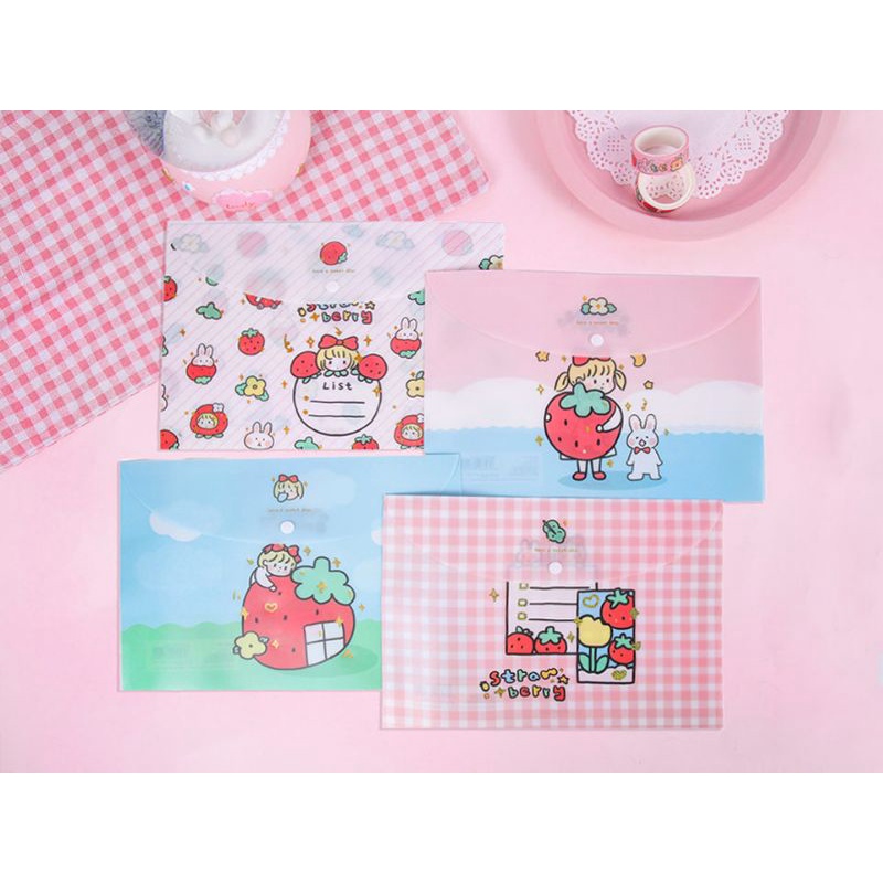 

Strawberry Girl Button File Folder A4 Map Kancing / Stopmap