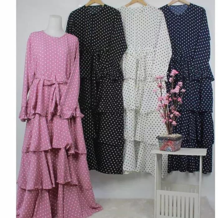 [gamis-wanita] gamis polkadot rempel susun