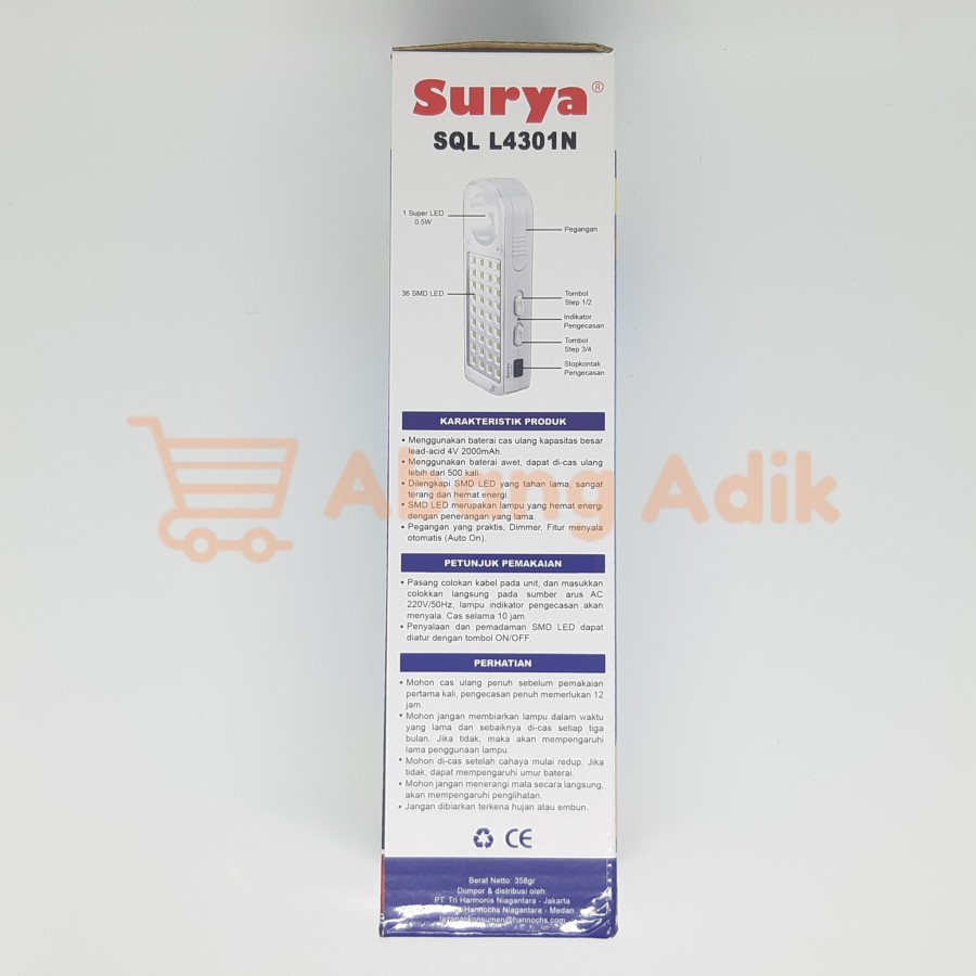 SURYA SQL L 4301 - Lampu LED Emergency - Lampu Darurat Rechargeble