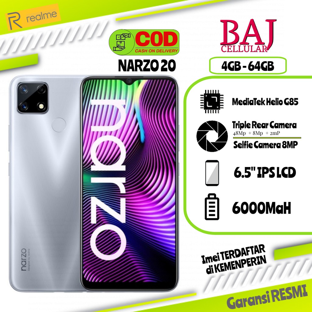 Realme Narzo 20 4GB+64GB Garansi Resmi Realme
