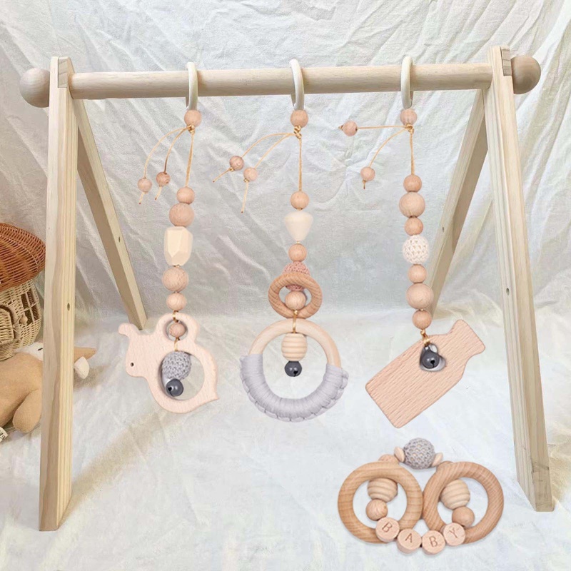 Mary 4pcs / Set Mainan Rattle Teether Ring Kayu Untuk Bayi