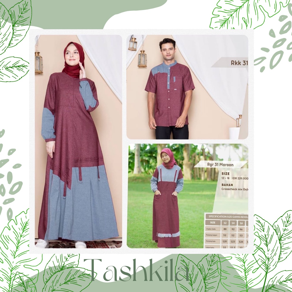 ( Sarimbit Couple Rauna RGD 31 Maroon ) Gamis Dewasa Rauna Katun RGD 31 Koko RKK 31 RGR 31
