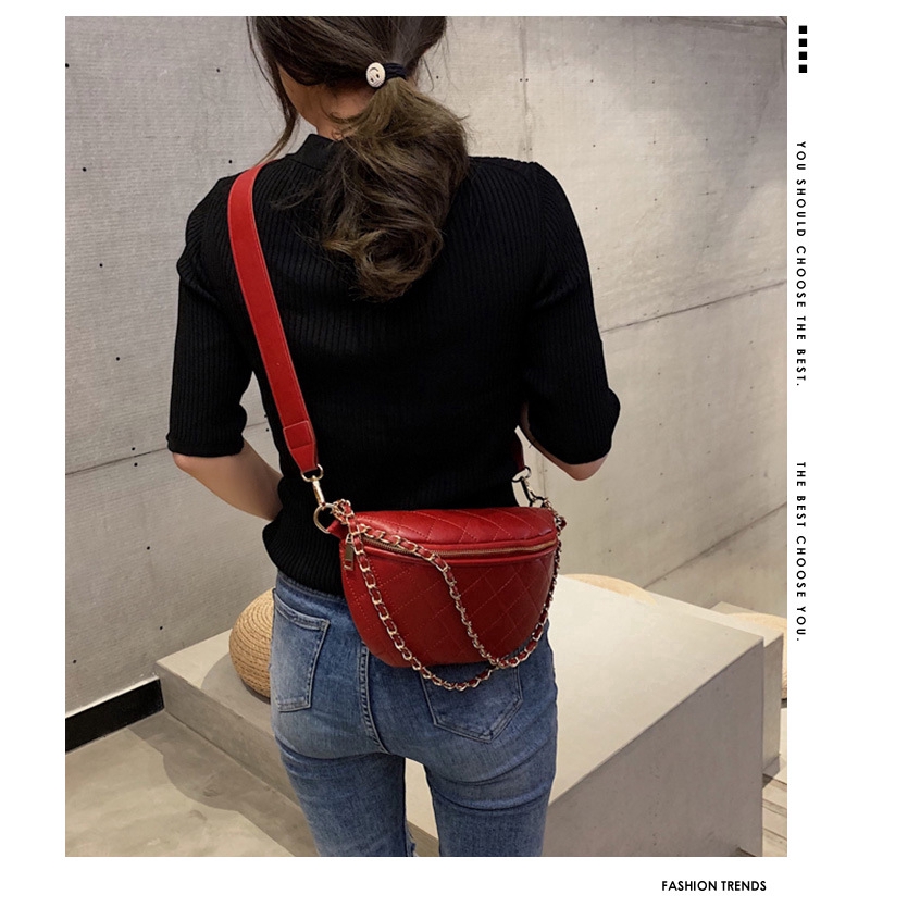 Cod Chest Bag New Wave Rhombic Chain Waist Pocket Woman Sling Bag - burgundy top high waisted jeans roblox