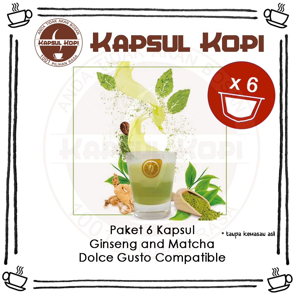 

Paket 6 KapsulKopi Ginseng and Matcha Impor Dolce Gusto Compatible