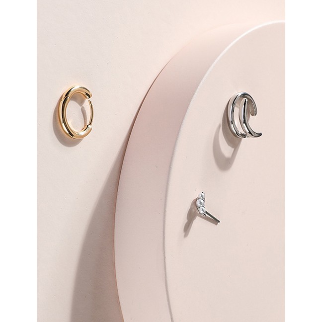 LRC Anting Tusuk &amp; Jepit Fashion Silver Color Alloy Geometric Pearl P82153