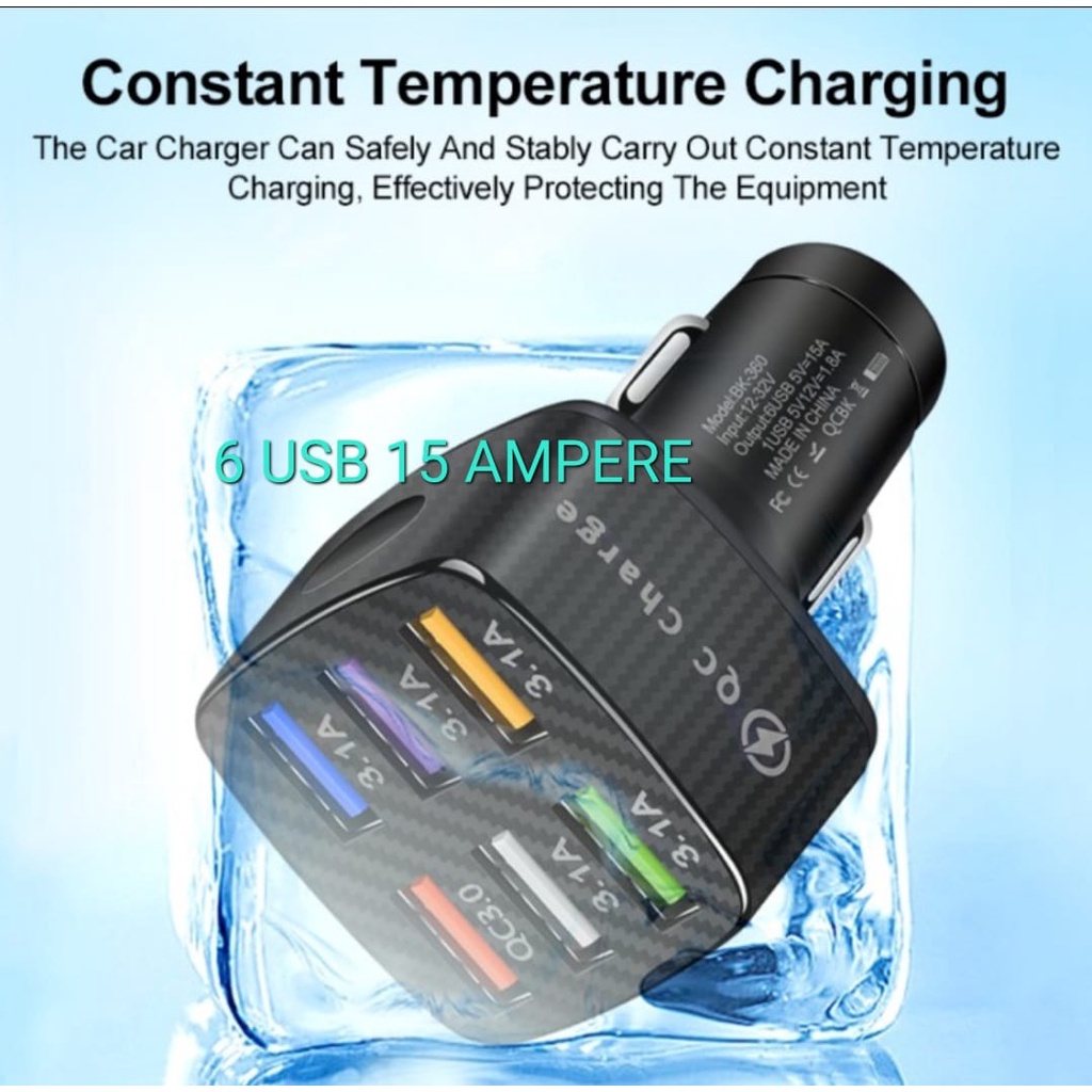 J430 ADAPTOR MOBIL 6 PORT USB 15A CAR CHARGER ADAPTOR MOBIL FAST CHARGING CHARGE RAVEL ADAPTER UNIVERSAL watt adaptive saver aki accu ac dc travel adapter charge dual usb fast super speed androit hp handphone tc quick charge