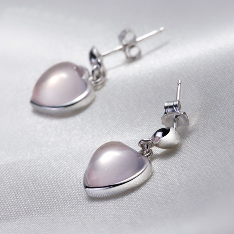 Anting Perak 925 Wanita Merah Muda Kristal Hati Fashion Perhiasan/Subang Telinga anting perempuan