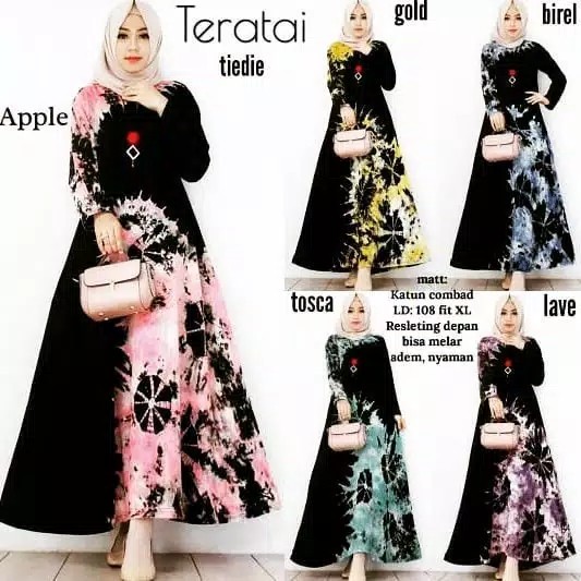 (cod) Gamis Black Tiedie Teratai / Long Dress Batik Busui