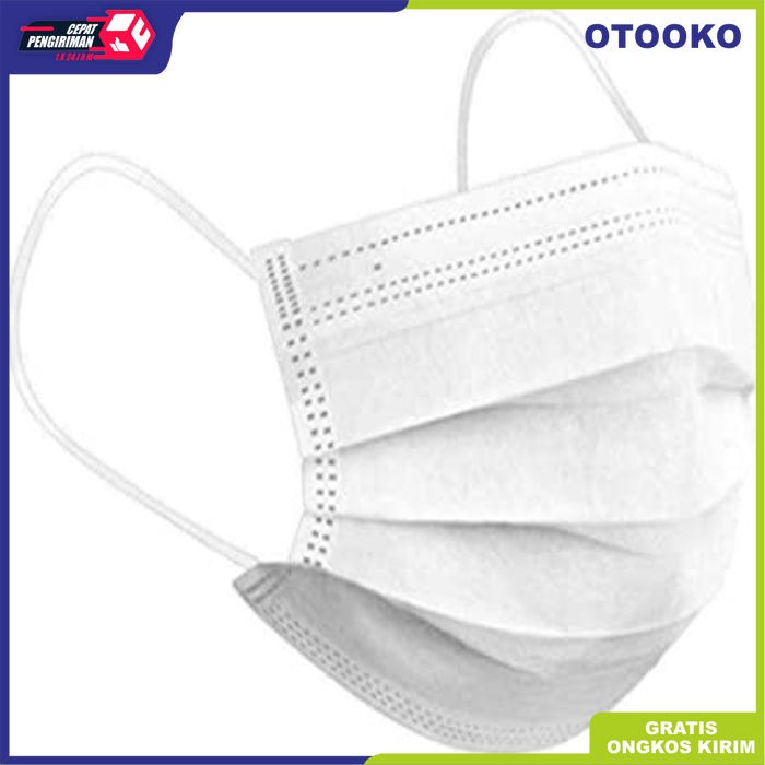 Masker 3 ply 3ply isi 50 putih polos korea white Earloop bedah BFE 95