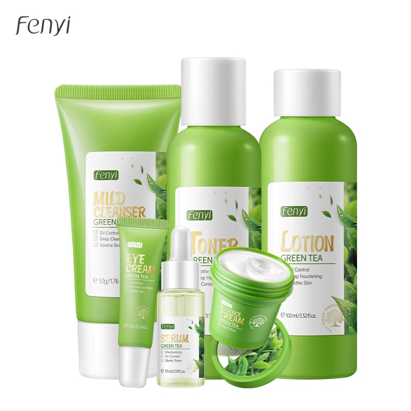 Fenyi Green Tea Serum Mengontrol Minyak Menghilangkan Jerawat Krim Perawatan Kulit Set 6pcs