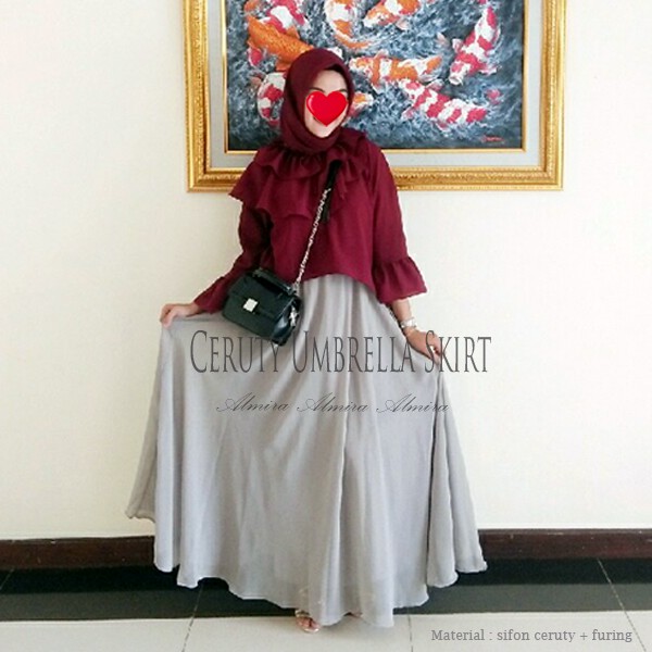 Rok Sifon Panjang Wanita Muslimah Chiffon Ceruti Umbrella Skirt Griyaraditya Almira