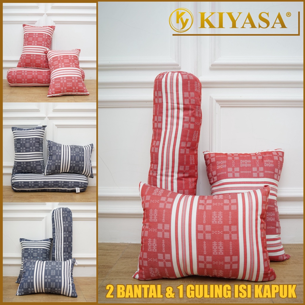 Paket Bundling 2 pcs Bantal Tidur Kapuk dan 1 pcs Guling Kapuk Kain Dames