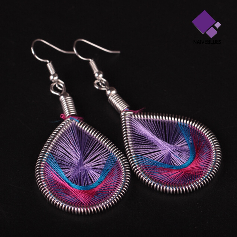 Anting Kait Gantung Wanita Desain Geometri Silk Multi Warna Gaya Bohemian Untuk Hadiah