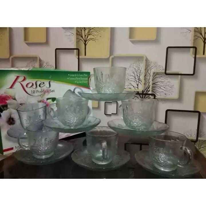 gelas set kaca isi 6pcs / Gelas Cangkir Teh Kopi Set - Cangkir Kaca Kado