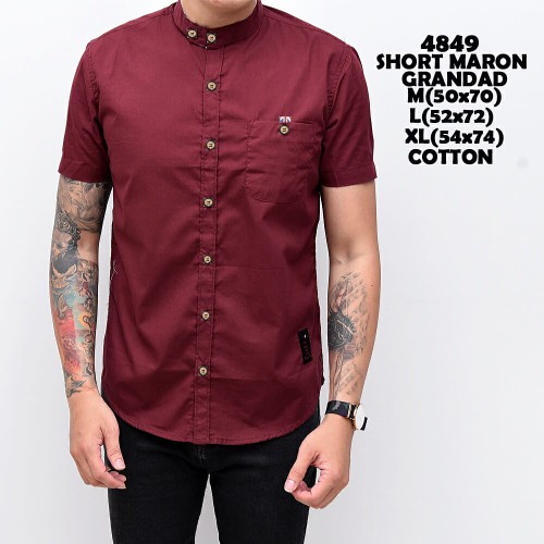TERBARU baju kemeja pria | kemeja lengen pendek maroon kerah shanghai - Maroon, M