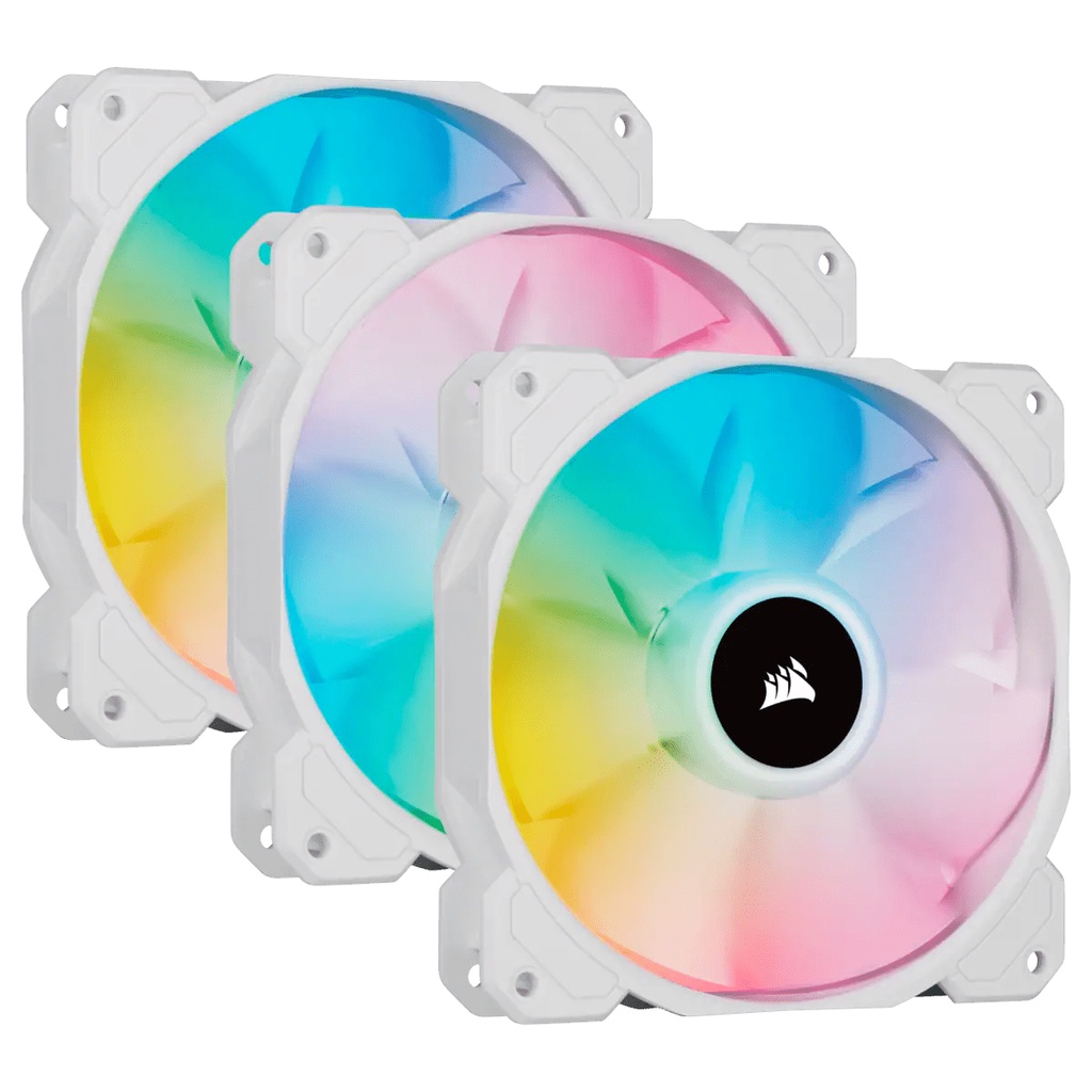 Corsair iCUE SP120 RGB ELITE Performance 120mm White PWM Fan - 3 Pack with Lighting Node CORE