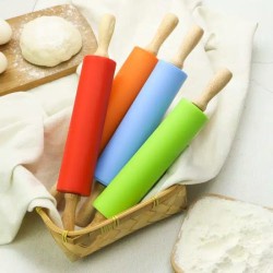 ROLLING PIN SILICONE DENGAN PEGANGAN KAYU/ PENGGILING ADONAN SERBAGUNA / ROLLING PIN UNTUK ADONAN