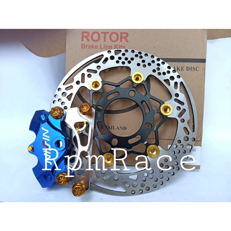 Paket komplit set kaliper 2p plus breket disk rotor 220mm plus baut flower beat scopy vario 110 125