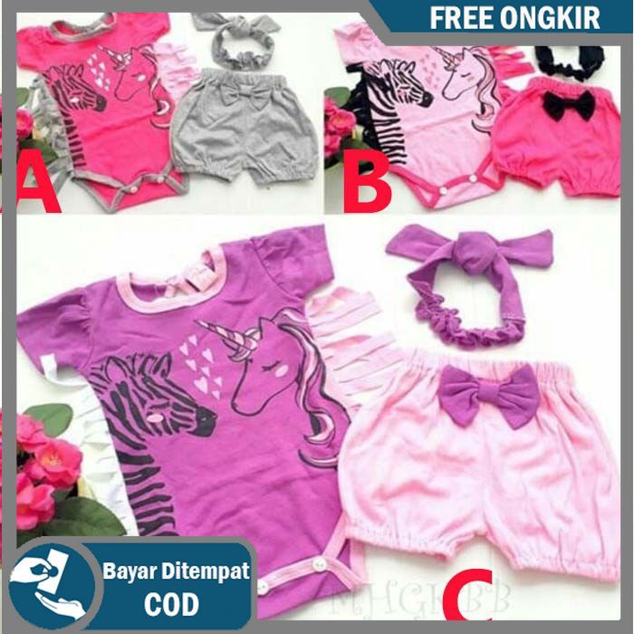 B341 Baju Setelan Jumpsuit Baby Girl Set Rok Tutu Bandana Sepatu Jumper Kaos Anak Bayi Perempuan