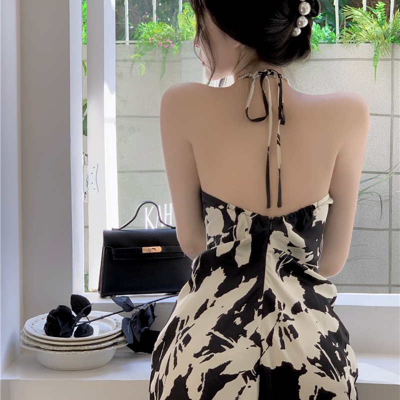 Mini Dress Musim Panas halterneck strapless backless dress feminin temperamen pinggang baru floral m