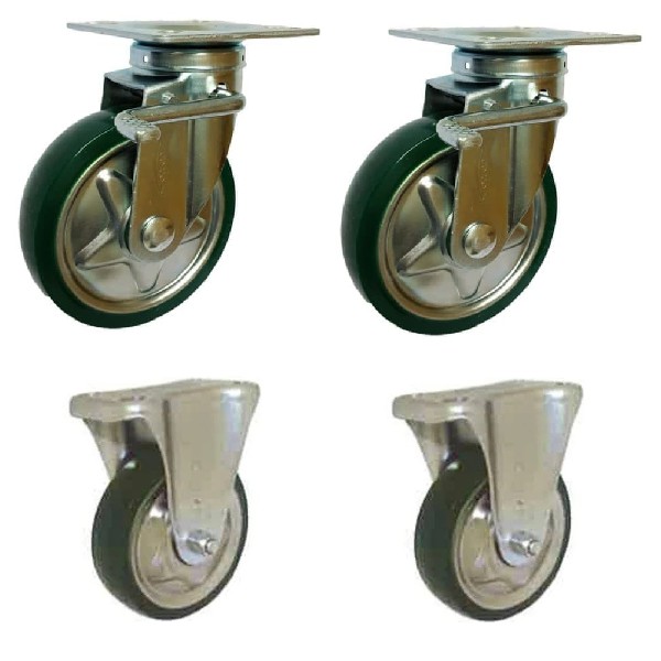 Roda Trolly / Troly / Troli PU Hijau 6&quot; Inch 2 Rem + 2 Mati TOYO