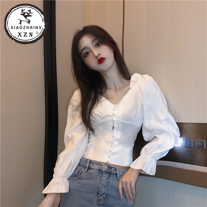 Xiaozhainv Pakaian wanita Korea  Warna solid V  neck 