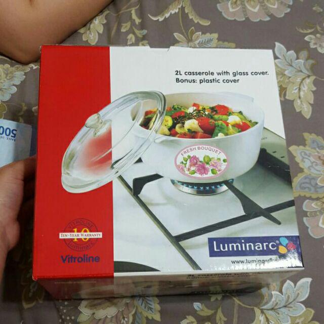 Maxim Luminarc Fresh Bouquet Panci Keramik Tahan Panas / Dingin 2l/20cm + Tutup Kaca