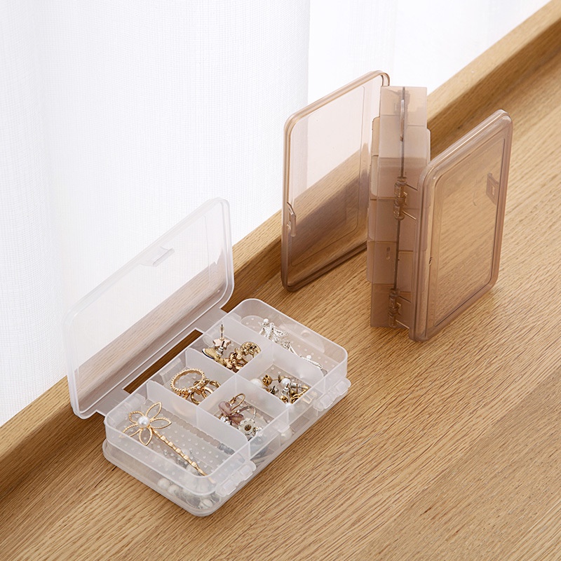 Double-layer Compartment Portable Jewelry Box /Plastic Transparent Earring Storage Box / Plastic Medicial Kits/10-compartment Mini Storage Box