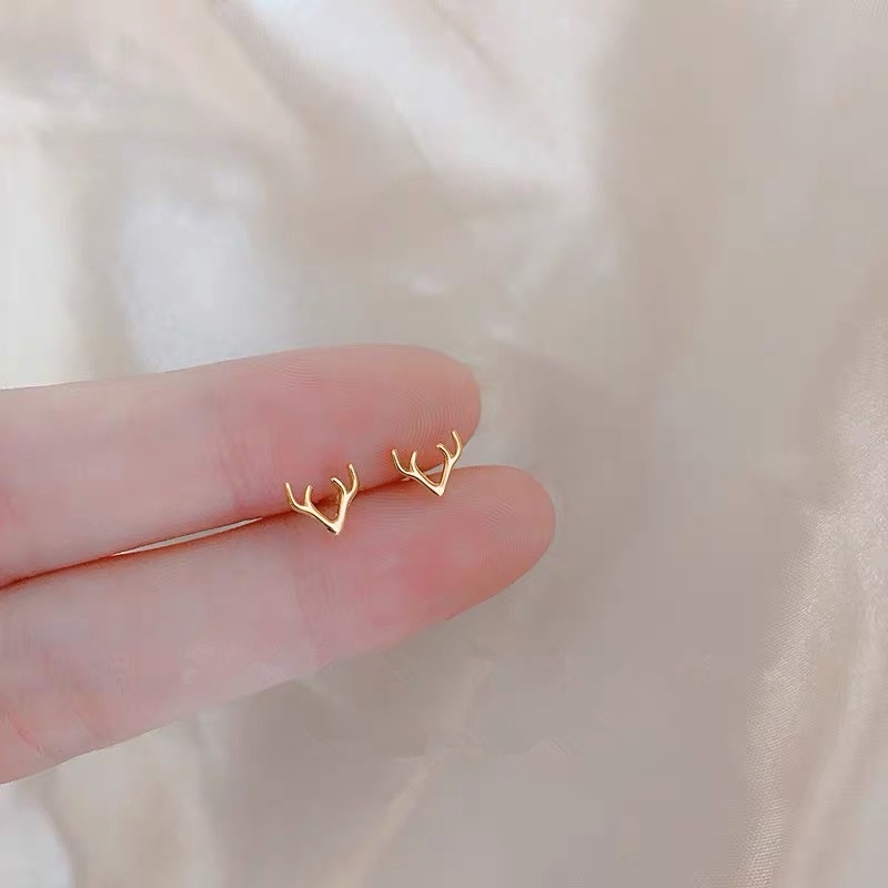 We Flower S925 Silver Geometric Deer Antler Fish Butterfly Stud Earrings for Women Girls-type A gold