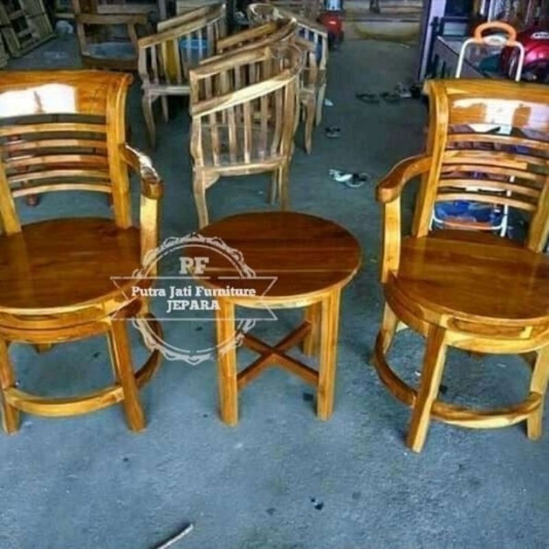 Meja kursi teras kayu jati - Kursi putar tamu mebel murah